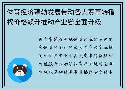 体育经济蓬勃发展带动各大赛事转播权价格飙升推动产业链全面升级